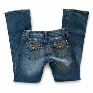 Miss Me Blue Flare Jeans with Embellished Pockets